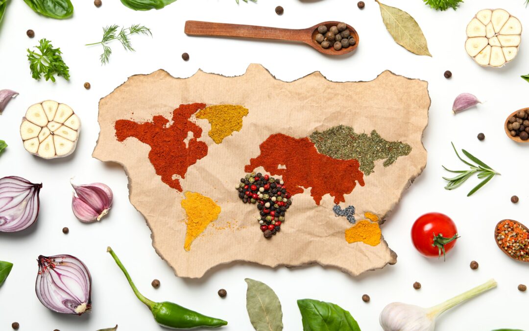 Carte du monde avec épices