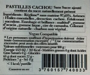 etiquette composition cachou